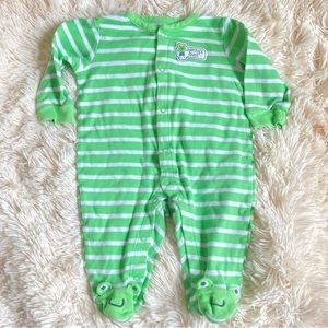 Little Wonders Green Striped Frog Footie Pajamas size 3/6